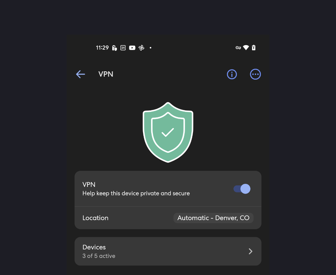 A screenshot of the eero app on Android showing the embedded VPN capability